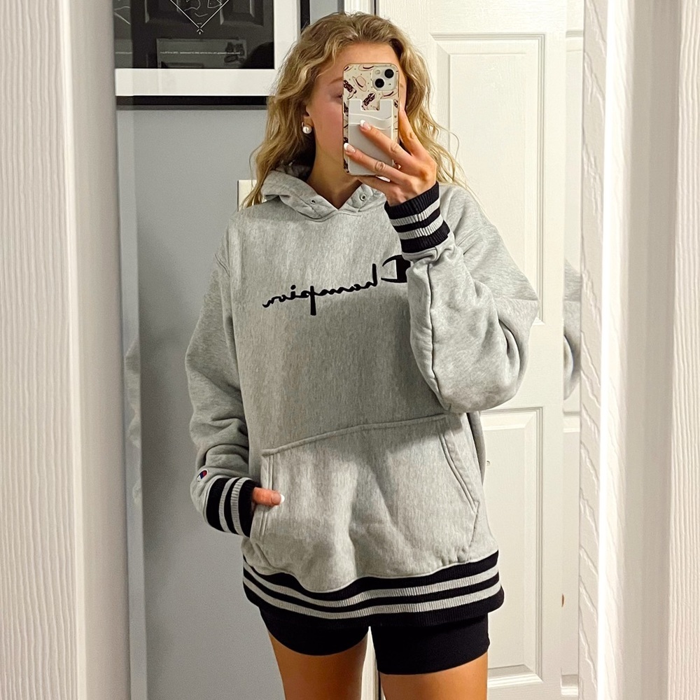 Champion Reverse Weave Grey & Black Sweatshirt Hoodie